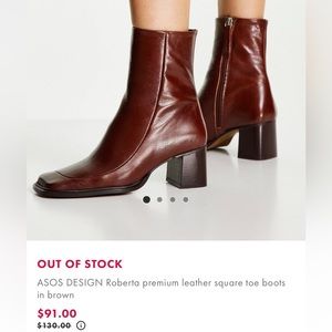 Asos design Roberta premium leather square toe boots in brown